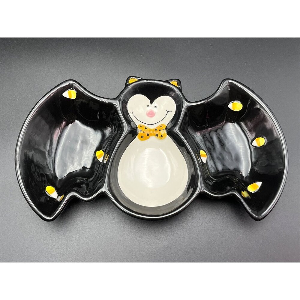 Collections Anthropomorphic Halloween Bat Bowl Chip Dip Candy Corn Divided Dish